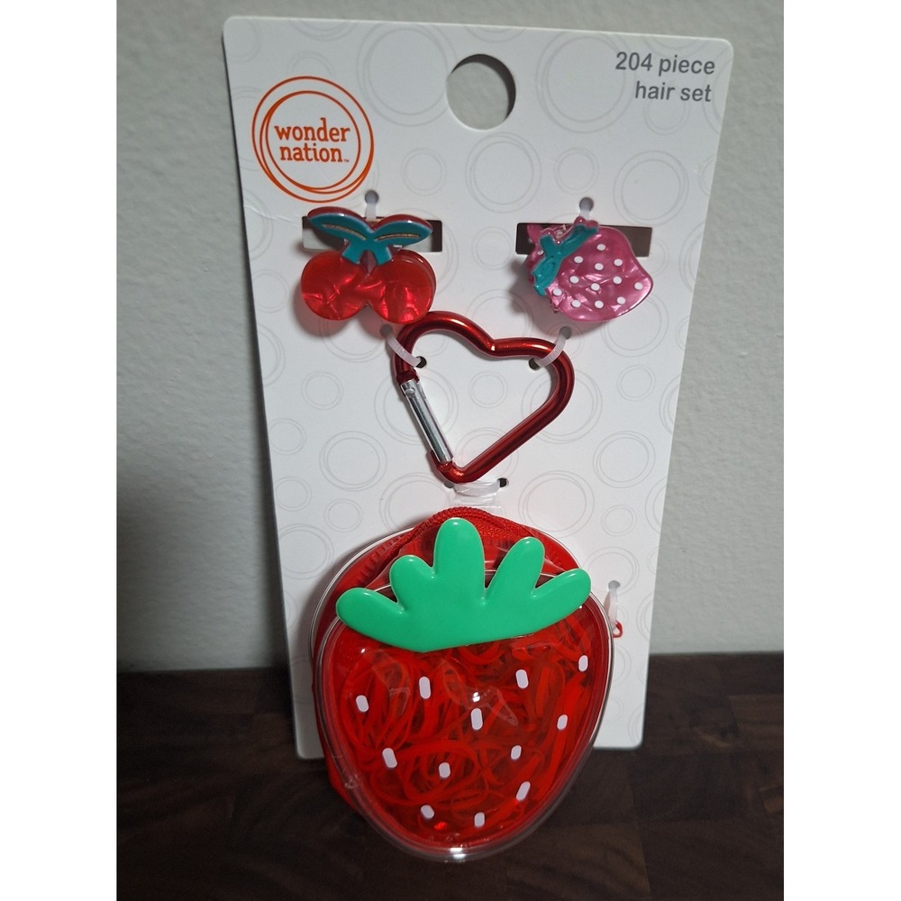 Wonder Nation Girls Hair Accessory Set Fruit Cherry Strawberry Clips Elastics